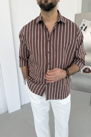 Kahverengi Çizgili Gömlek GM1001