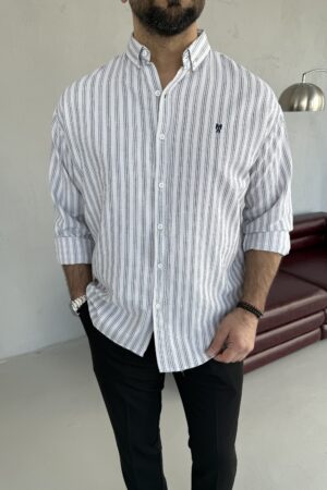 Siyah Renk Çizgili Regular Kalıp Oksfort Gömlek GM1003