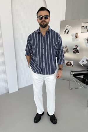 Lacivert Çizgili Gömlek GM1001