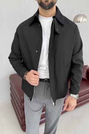 Siyah Rengi Yaka Kadife Detaylı Mevsimlik Ceket CK1002