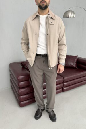 Bej Rengi Yaka Kadife Detaylı Mevsimlik Ceket CK1002