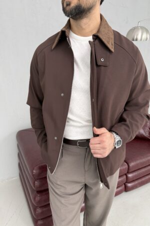 Kahve Rengi Yaka Kadife Detaylı Mevsimlik Ceket CK1002