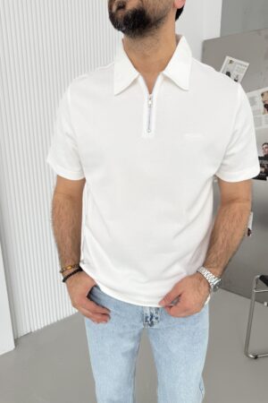 Beyaz Yakalı Fermuarlı Pike Kumaş Tshırt SPR1001