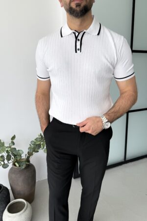 Beyaz Yakalı Düğmeli Pamuk Triko Tshırt  YTS1002