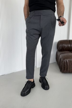 Gri çizgili detaylı ve Pileli pantolon PT1001