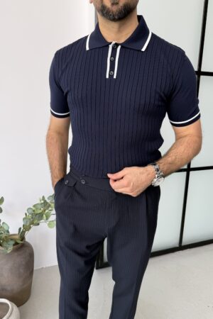 Lacivert Yakalı Düğmeli Pamuk Triko Tshırt  YTS1002 Kopyası